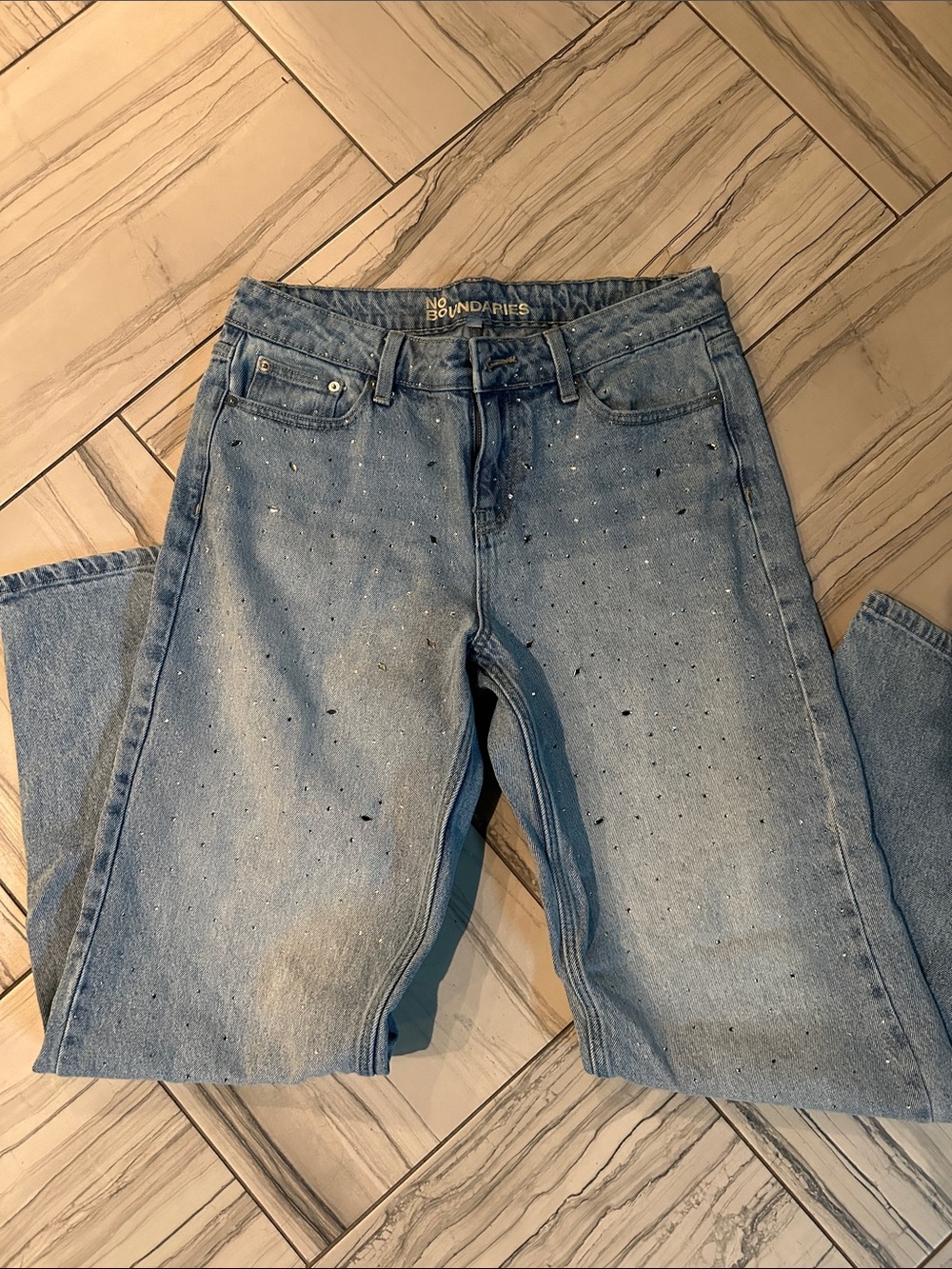 No Boundaries Light Blue Rhinestone Straight Leg Jeans